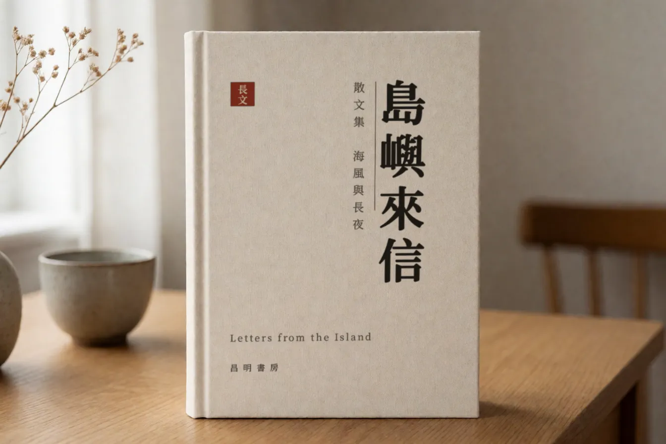 以昌明體排版直排書名「島嶼來信」的精裝書封