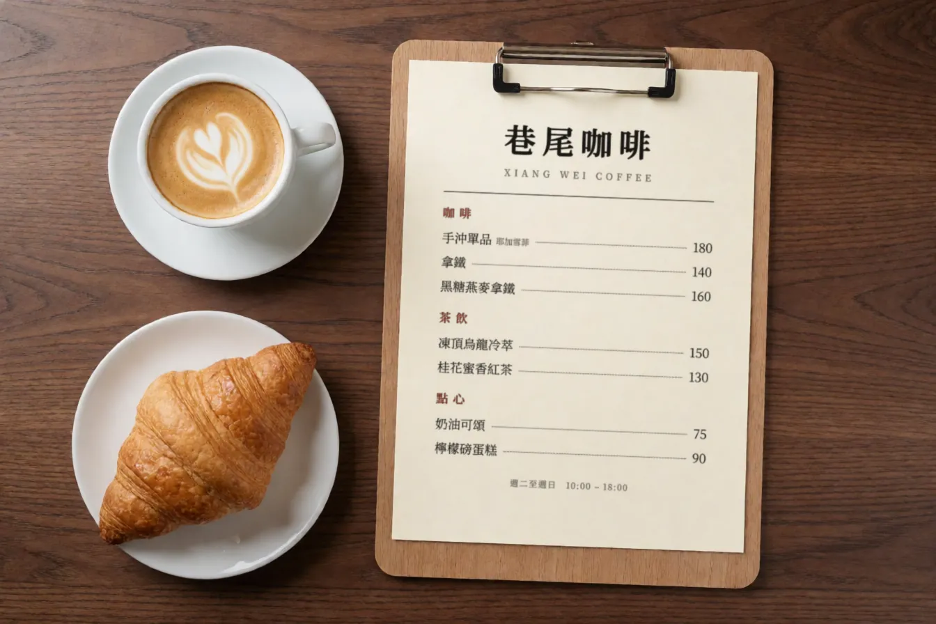 以昌明體排版的咖啡館菜單